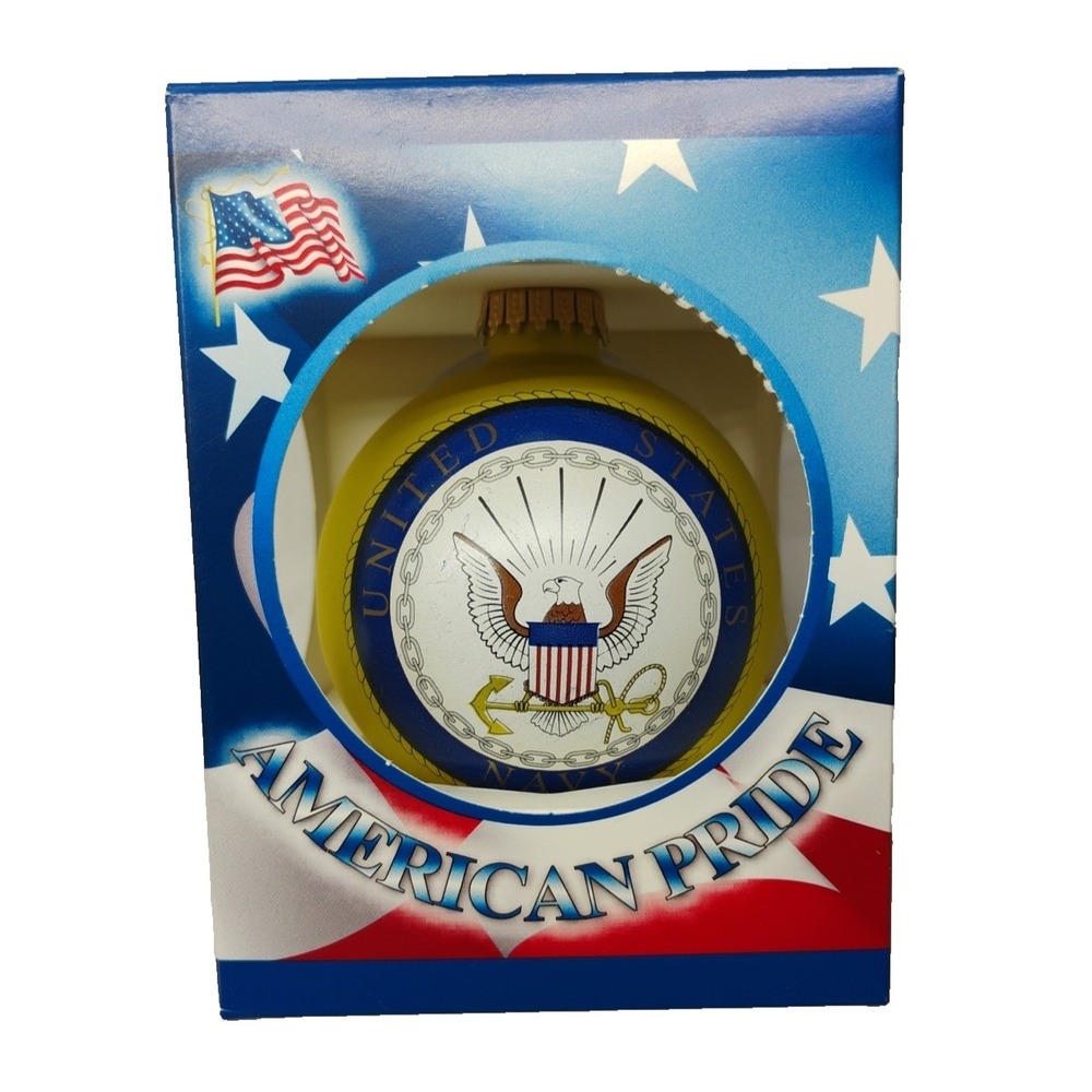American Pride US Navy Vintage Glass Service Christmas Ornament In Box